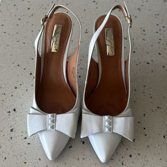 Halogen White Leather Slingback Heels with Bow Pointed Toe Women’s Size 7.5M EUC - Picture 2 of 7